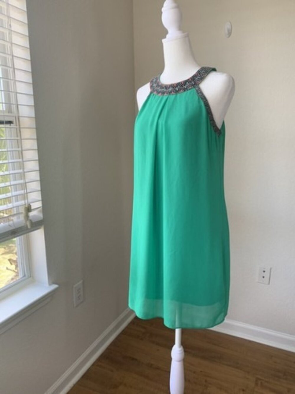 I.N. San Francisco Kelly Green BOHO Sun Dress Size Small Lined Flowy